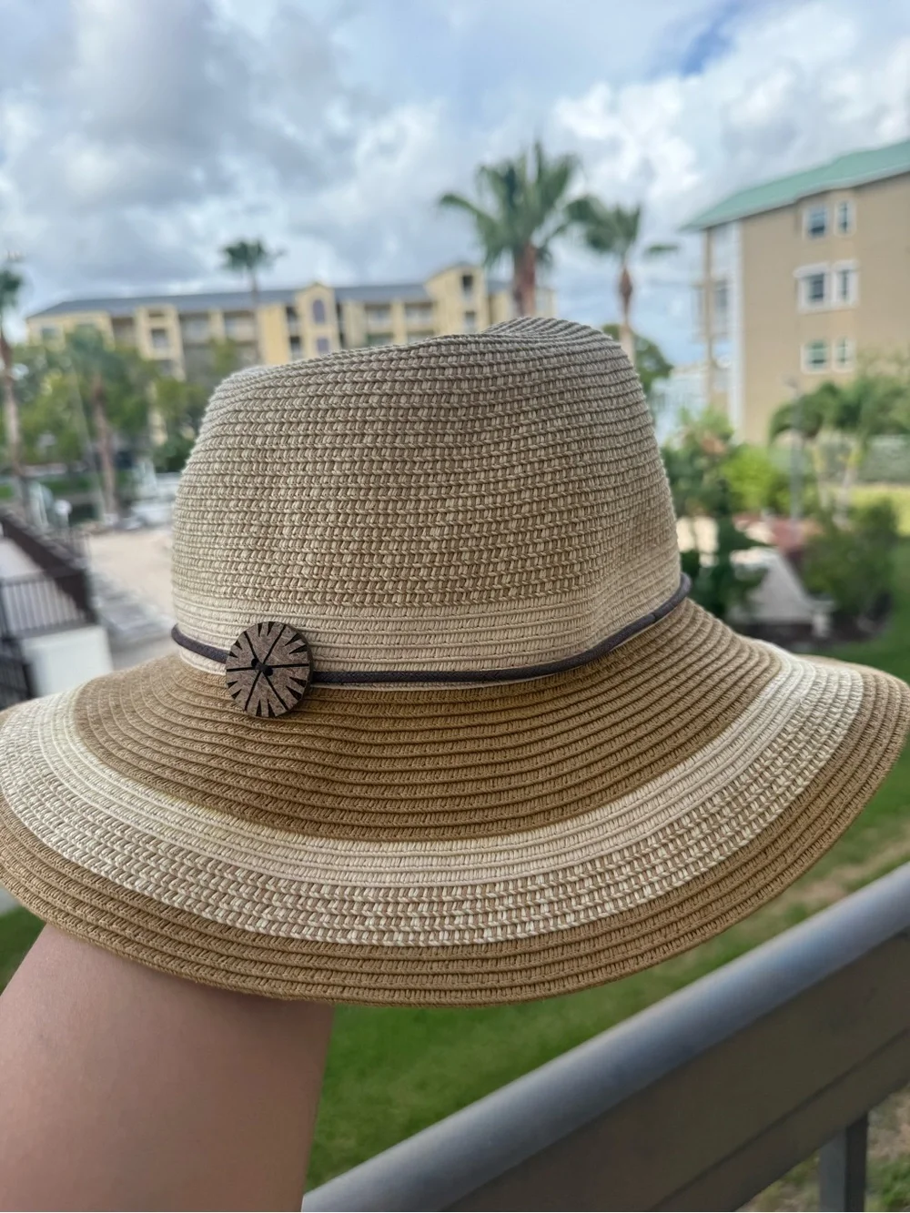 Wallaroo Nola Sun Hat - Neutral Straw Fedora Hat with Decorative Button